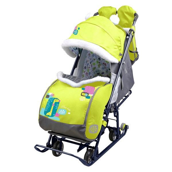 Санки-коляска Ника Наши детки 5-1 - лимонный с жирафом