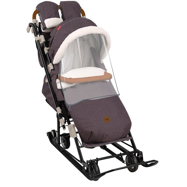 Санки-коляска Ника Детям 7-4 - коричневый в елочку